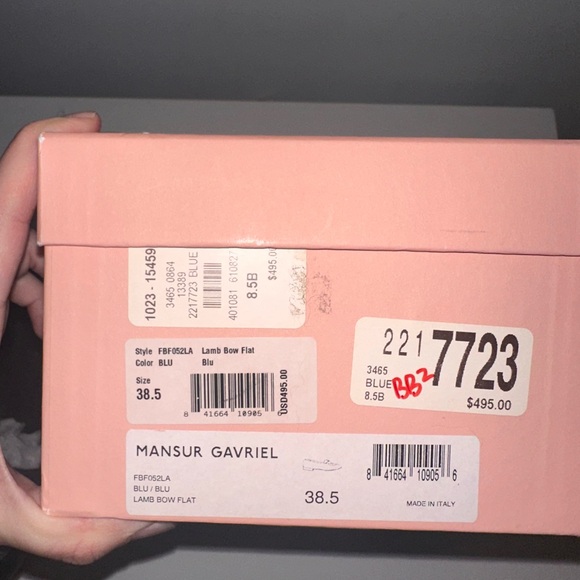 EUC Mansur Gavriel Navy Lamb Bow Flat Size 38.5 - Picture 5 of 5